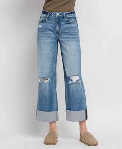 Lovervet Rosy Super High Rise Double Cuffed Baggy Wide Jeans In Medium Wash In Multi