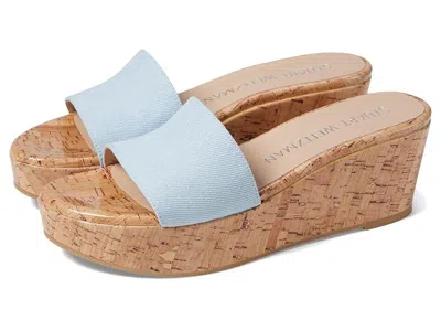 Stuart Weitzman Summer Wedge Sandal Women 10.5 Blue Degrade Leather Slide Khd896 In Blue