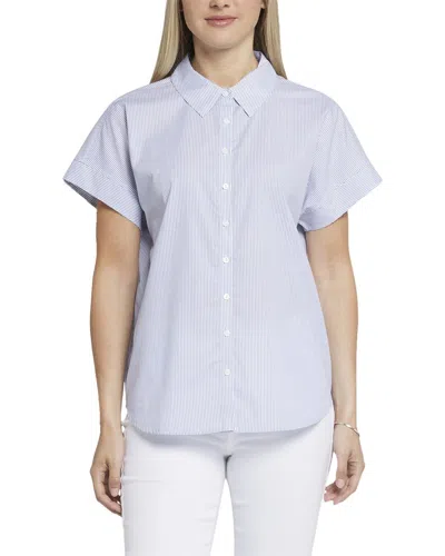 Nydj Maya Stripe Short Sleeve Button-up Shirt In Blue