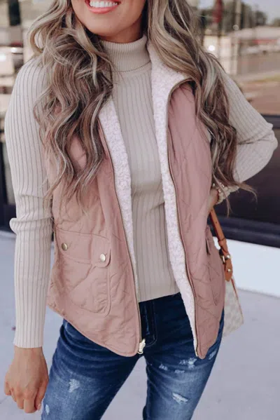 Pretty Bash Fleece Lined Reversible Quilted Vest In Pink In Pink