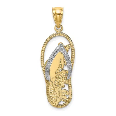 Diamond2deal 14k Yellow Gold Rhodium Dolphin In Flip Flop Charm In Yellow