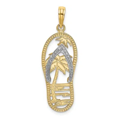 Diamond2deal 14k Yellow Gold Rhodium Palm Tree Flip-flop Charm In Yellow