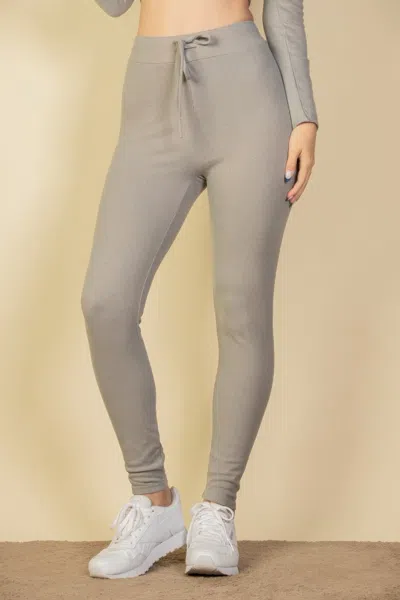 Fashnzfab Women's Tie-front Ribbed Lounge Leggings In Grey