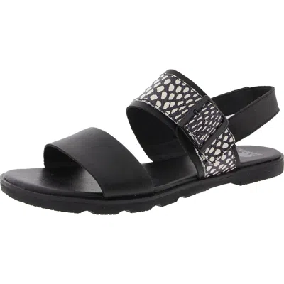 Sorel Ella Iii Womens Leather Ankle Strap Slingback Sandals In Black