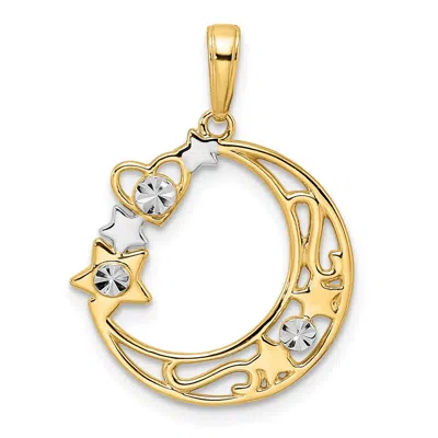 Diamond2deal 14k Yellow Gold White Rhodium Diamond-cut Heart, Star Moon Pendant In Yellow