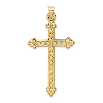 Diamond2deal 14k Yellow Gold Polished Textured Hollow Hearts Cross Pendant In Yellow