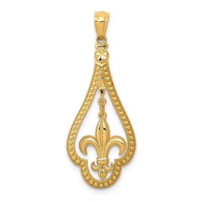 Diamond2deal 14k Yellow Gold Diamond-cut Polished Fleur De Lis Dangle Pendant In Yellow