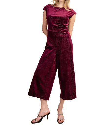Nyland Claudine Round Neck Waist Pleats Velvet Jumpsuit In Plum In Pink