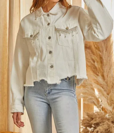 Savannah Jane Stacie Bling Pocket Denim Jacket In Ivory In Multi