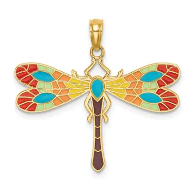 Diamond2deal 14k Yellow Gold Multi Color Enamel Dragonfly Charm In Yellow