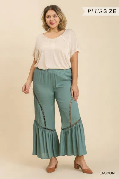 Fashnzfab Women's Wide Leg Elastic Waist Lace Tape Pants In Pink