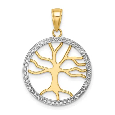 Diamond2deal 14k Yellow Gold Rhodium Large Tree Of Life Round Frame Charm In Yellow