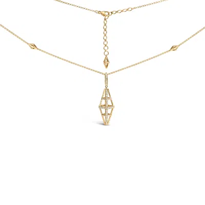 Haus Of Brilliance 14k Yellow Gold 1.0 Cttw Diamond Studded Geometric Double Pyramid 18" Pendant Necklace In Yellow