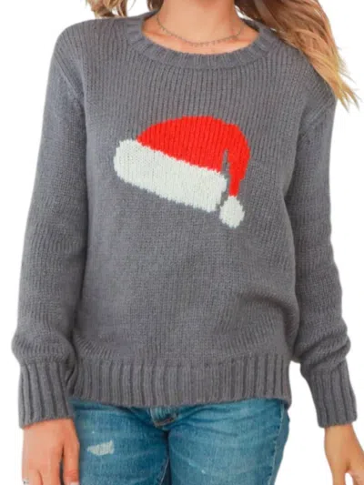 Wooden Ships Santa Hat Crew Sweater In Grey In Multi