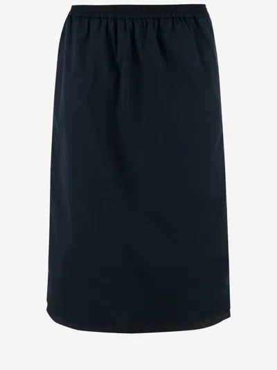 Carven Navy Blue Pull-on Silk Toile Midi Skirt In Blue