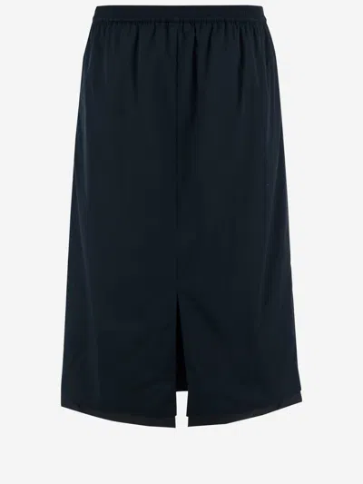 Carven Navy Blue Pull-on Silk Toile Midi Skirt In Blue