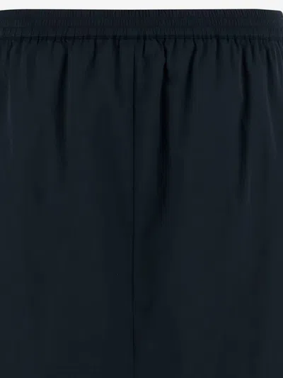 Carven Navy Blue Pull-on Silk Toile Midi Skirt In Blue