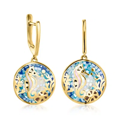 Ross-simons Multicolored Enamel And Mother-of-pearl Seahorse Mosaic Drop Earrings In 18kt Gold Over Sterling In Grey