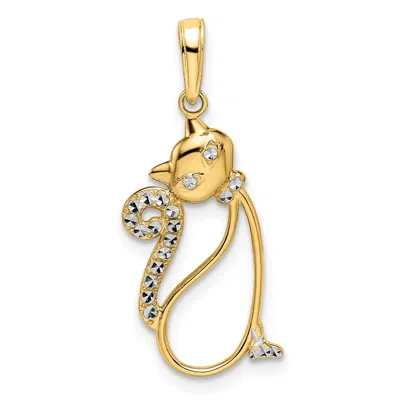 Diamond2deal 14k Yellow Gold White Rhodium Diamond-cut Cat Pendant In Yellow