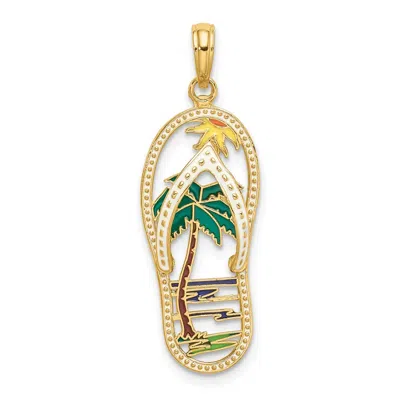 Diamond2deal 14k Yellow Gold Enamel Palm Tree Flip-flop Charm In Yellow