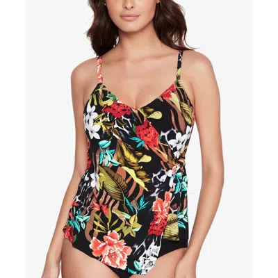 Magicsuit Muse Carma Tankini Top Women's 8 Black Floral Stretch Swimsuit Erk537 In Black