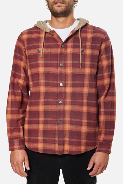 Katin Harold Hooded Flannel Shirt In Kelp Red In Multi