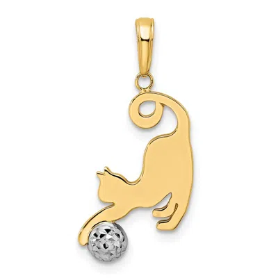 Diamond2deal 14k Yellow Gold White Rhodium Diamond-cut Cat Ball Pendant In Yellow
