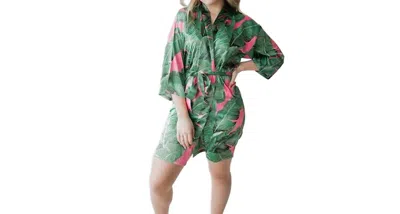Spikes And Seams Palm Leaf Bridesmaid Robe In Oasis Pink In Multi