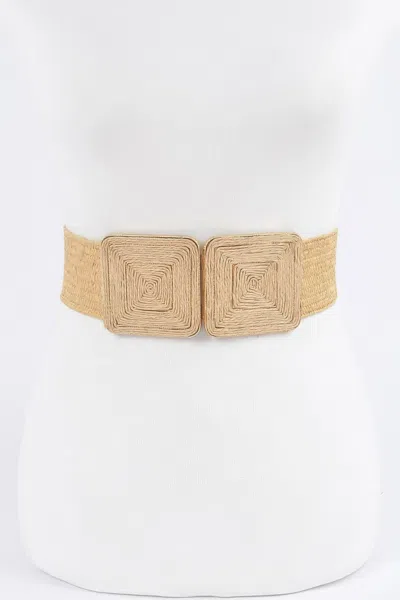 Fashnzfab Women's Faux Straw Two Buckle Elastic Belt In Green