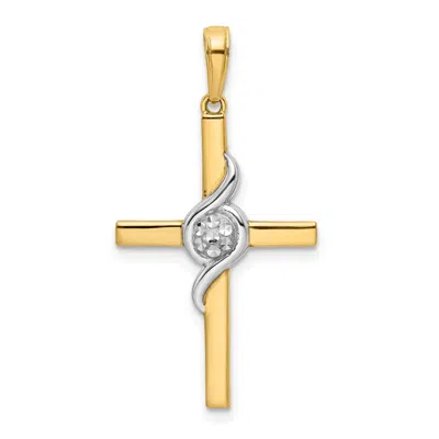 Diamond2deal 14k Yellow Gold Rhodium Diamond-cut Cross Pendant In Yellow
