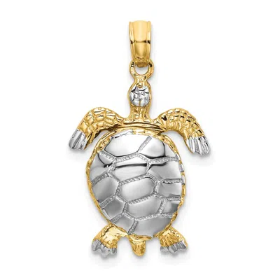 Diamond2deal 14k Yellow Gold With White Rhodium Polished 3-d Moveable Sea Turtle Charm In Yellow
