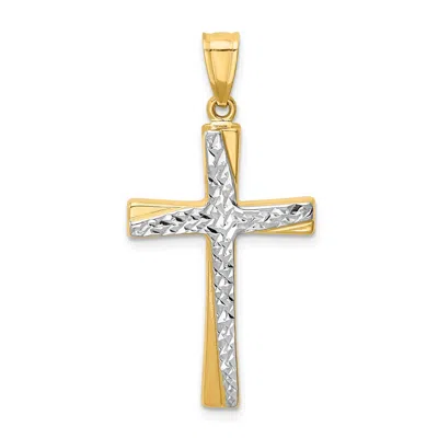 Diamond2deal 14k Yellow Gold Rhodium Diamond-cut Cross Pendant In Yellow