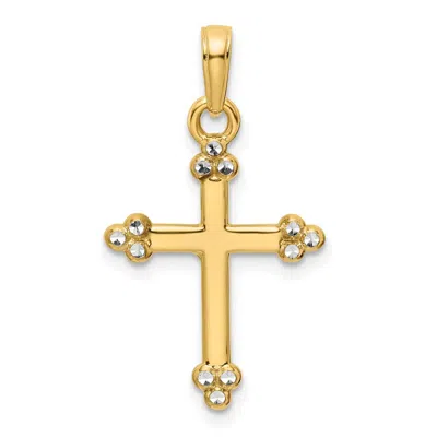 Diamond2deal 14k Yellow Gold Rhodium Diamond-cut Cross Pendant In Yellow
