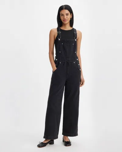 Levi's Apron Overall Women's Xs Black Cotton Denim Loose Fit Straight Leg Jdm203 In Black