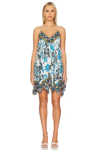 Free People Bali Slip Dress Women's Medium Blue V-neck Asymmetrical Hem Vsq158 In Blue