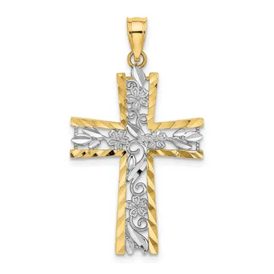 Diamond2deal 10k Yellow Gold Rhodium Diamond-cut Flower Design Cross Charm In Yellow