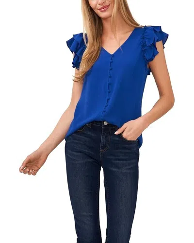 Cece Double Ruffle Button-up Top In Blue