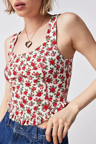 Shop Free People Melanie Tank Top Women's Xl Ivory Combo Cotton Floral Cropped Jdm423 In White
