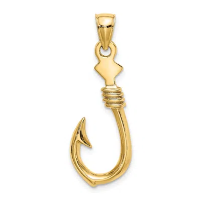 Diamond2deal 10k Yellow Gold 3-d Large Fish Hook With Rope Charm In Yellow