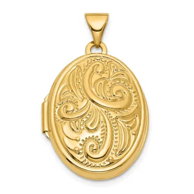 Diamond2deal 14k Yellow Gold Reversible Swirl Design 21mm Oval Locket Pendant In Yellow