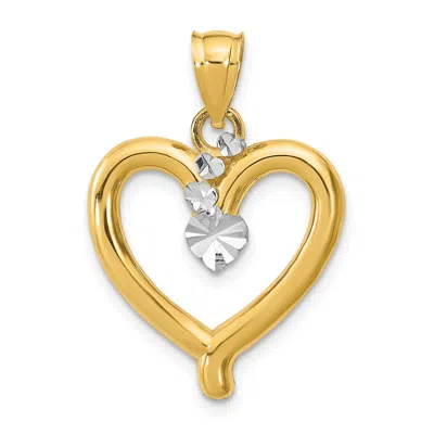 Diamond2deal 14k Yellow Gold Rhodium Diamond-cut Heart Charm In Yellow