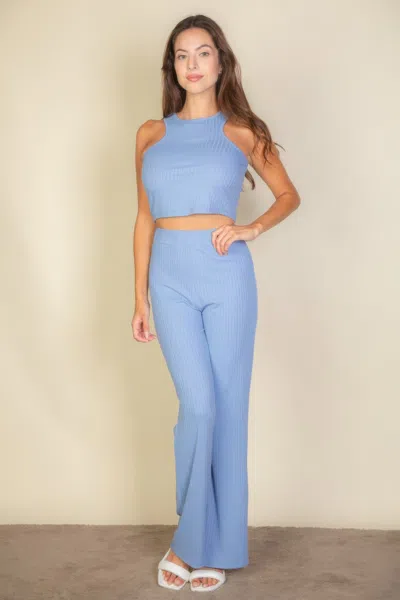 Fashnzfab Women's Ribbed Cropped Top And Bootcut Pants Sets In Grey