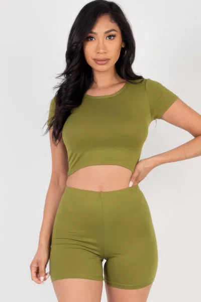 Fashnzfab Women's Short Sleeve Crop Top & Shorts Set In Multi