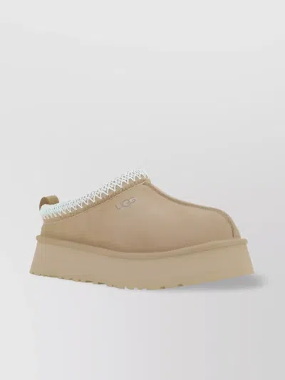 Ugg Tazz Wool-blend Fleece-lined Embroidered Suede Platform Slippers In Animal Print