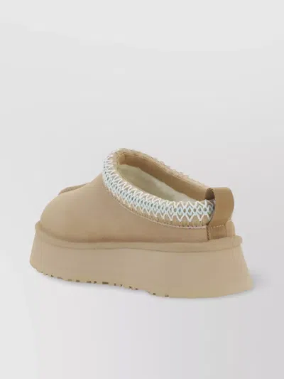 Ugg Tazz Wool-blend Fleece-lined Embroidered Suede Platform Slippers In Animal Print