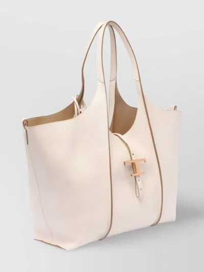 Tod's Open Top Shopper Tote Bag With Contrast Trim In Neutrals