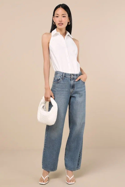 Lulus Aeres White Button-front Collared Halter Bodysuit In White