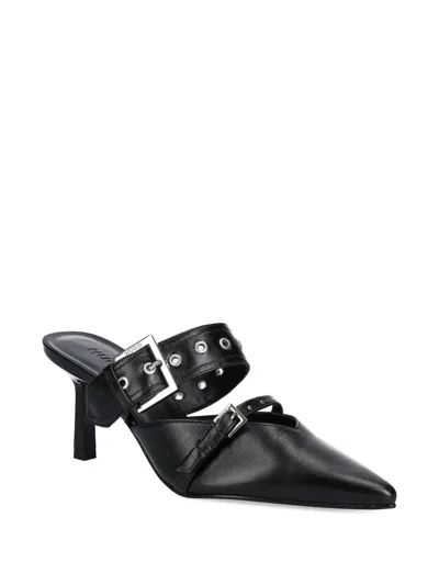 Hugo Boss 70mm Buckled Leather Mules In Black