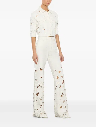 Alice And Olivia Chloe Eyelet-embroidered Denim Jacket In Off White