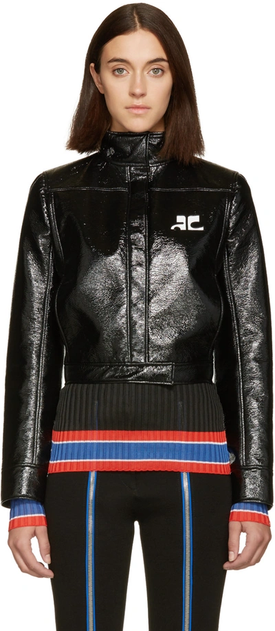 Courrèges Stand-collar Patent Faux-leather Jacket In Black